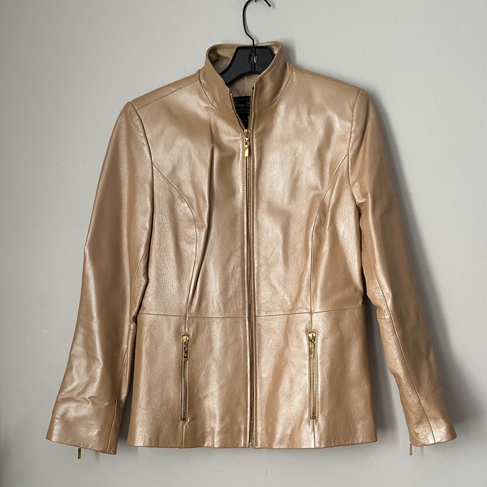 Terri  Lewis Genuine Leather Champagne Gold Women's Jacket size XS